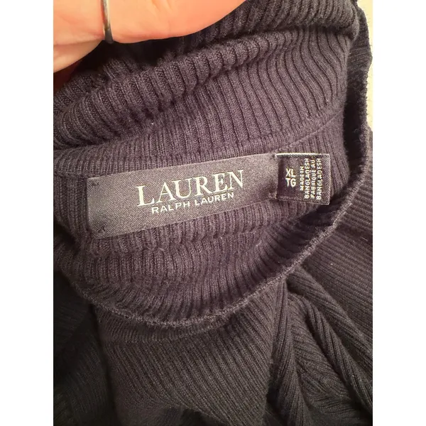 Lauren Ralph Lauren Black Ribbed Turtleneck Sweater Cotton Modal Blend Slim Fit - Image 7