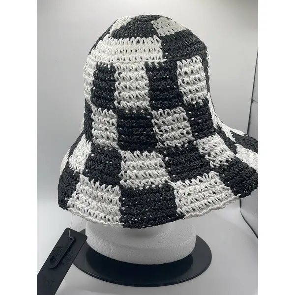 Ed Hardy, Black‎ And White Crochet Checkered Bucket hat festival Boho - Image 5