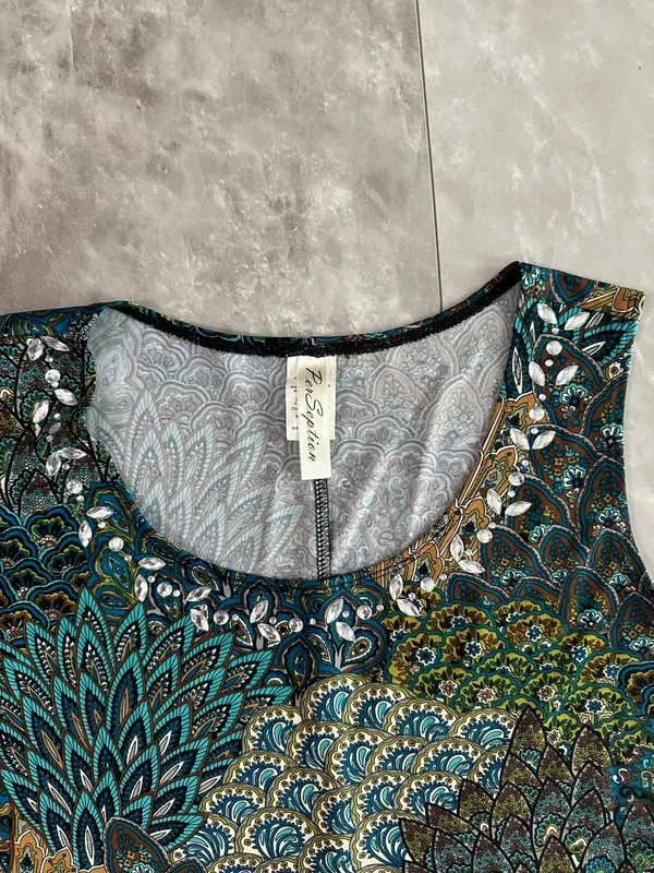 Per Siption Shirt Size M Women's Tunic Geometric Jersey Stretch Boho Summer Bead - Image 3