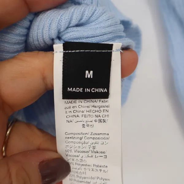 Unbranded Sweater Womens M Light Blue Ribbed Mock Neck Excellent - Image 2