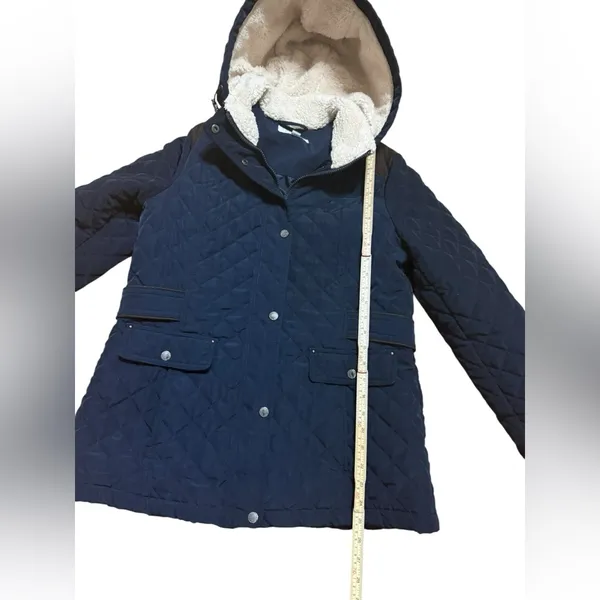 Laundry by‎ Shelli Segal Fleece-Lined Hooded Coat Navy Blue Quilted Sz L - Image 7