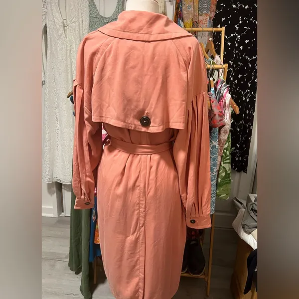 Free People Peach Trench Coat Fall Oversized Balloon‎ Sleeve Coquette Bohemian - Image 3