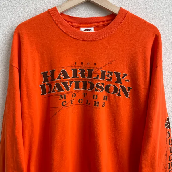 Harley Davidson 2009 Orange Laramie, Wyoming Biker Graphic Long Sleeve Tee - Image 3