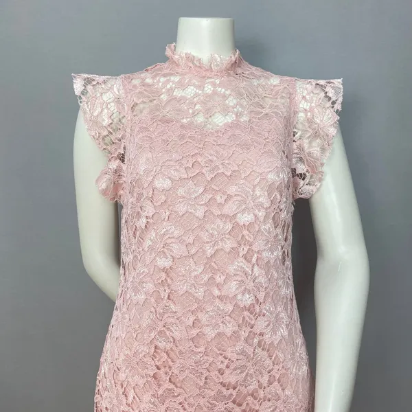 Enfocus Studio Lace Sheath Dress Women 8 Blush Pink Mock Neck Flutter Sleeve‎ - Image 4