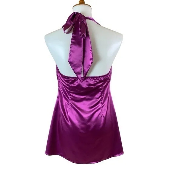 More To Come Satin Halter Mini Dress Cowl‎ Neck Party Cocktail Slip M - Image 2