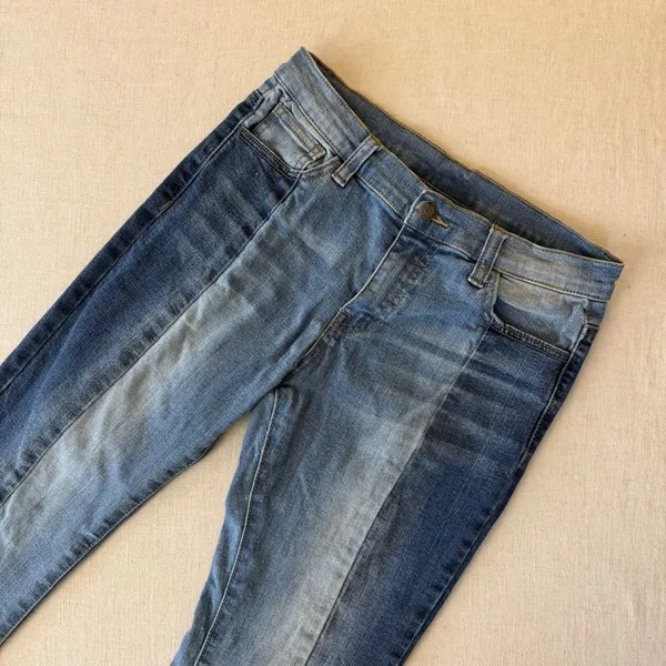 LITZ Premium Denim Two Tone Flare Jeans Blue Panel‎ Raw Hem Size 27 - Image 12