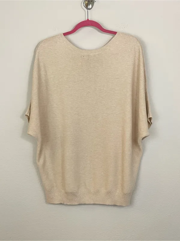 Quince Heather Oatmeal Lightweight Cotton Cashmere Link-Stitch Dolman Sweater L - Image 7