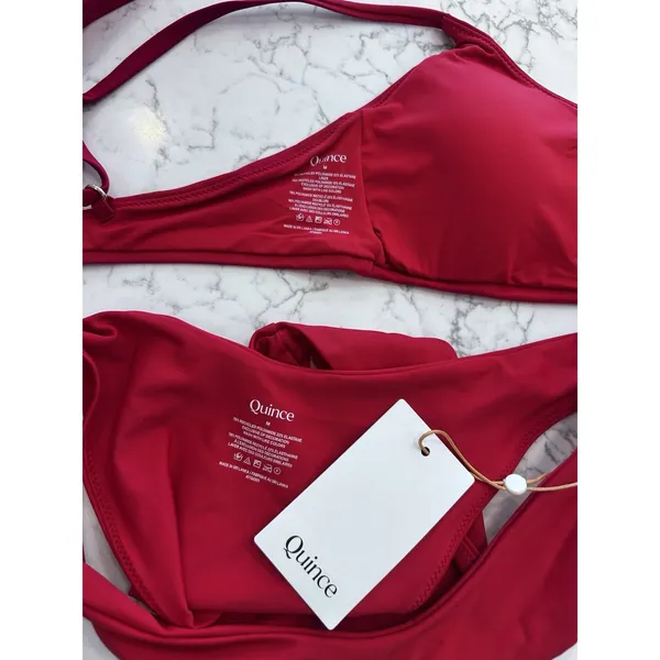 New Quince Cherry Red Scoop Neck Bikini Top & High Leg Bottom Set Size Medium - Image 3