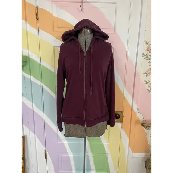 UGG Clara Hoodie Womens M Plum Purple Full Zip Fitted Stretch Sweatshirt - Image 2