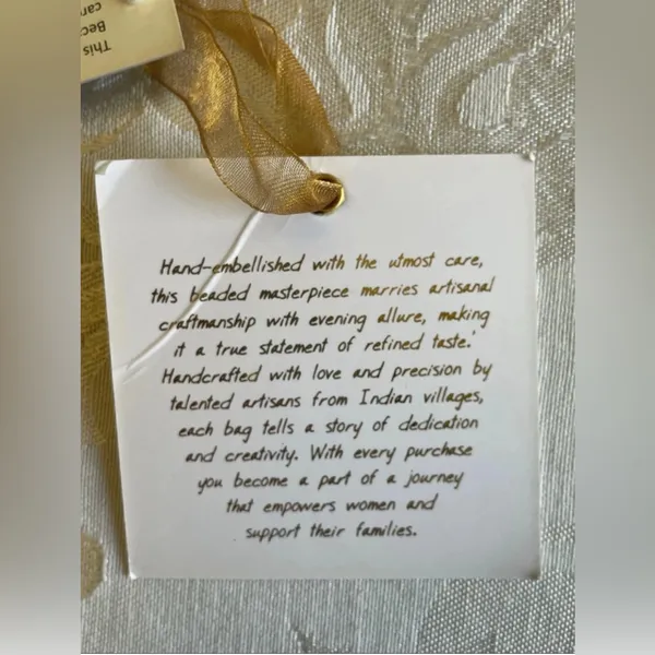 NWT~Striped Beaded Yellow & White Tote Hand Bag - Image 3