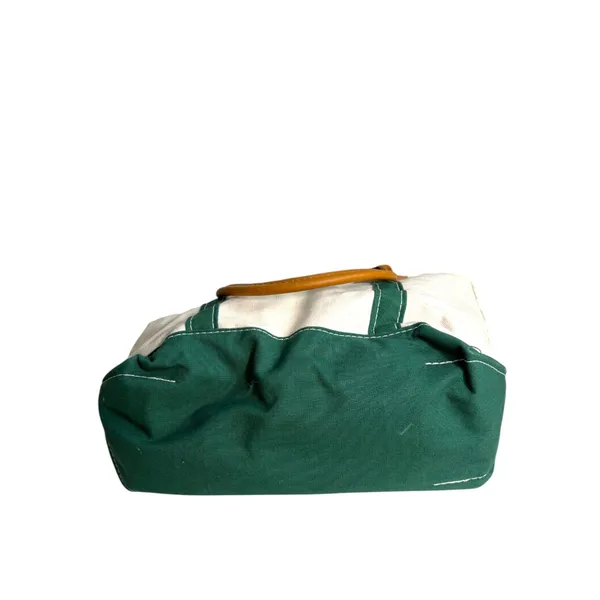 L.L. Bean Vintage 1980s Boat and Tote Canvas Cream Green Leather Handles – READ - Image 5