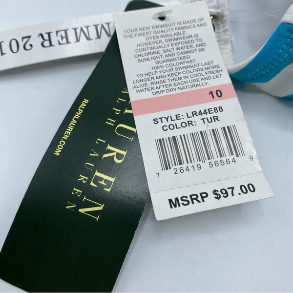 Lauren Ralph Lauren Women Tankini Swimsuit Top LR44E88 Turquoise Stripe Size 10 - Image 5
