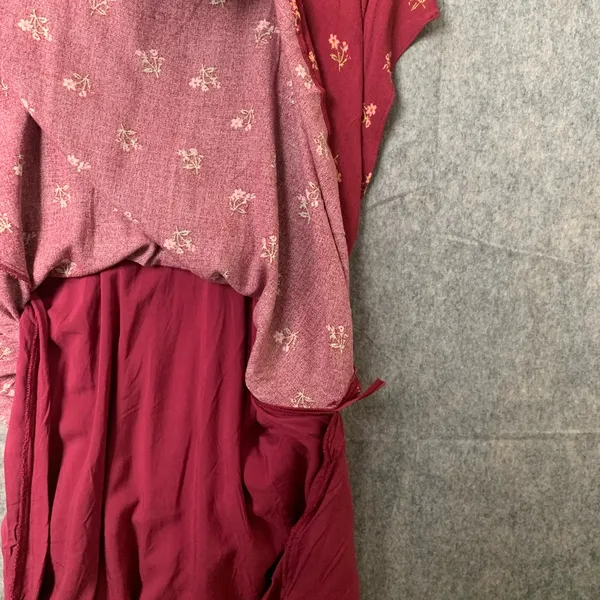 Free People Women Size Large Floral Boho Tie-Detail Mini Tea‎ Dress Earth Red - Image 3