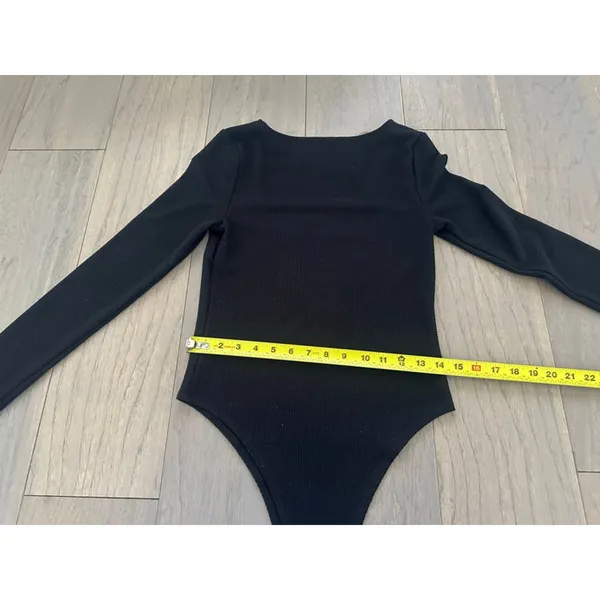 A New Day Black Ribbed Square Neck Bodysuit Medium - Image 9