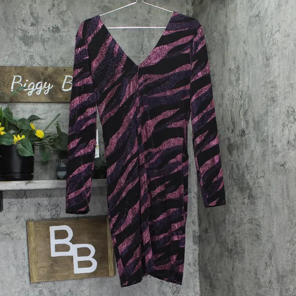 Siena Womens Metallic Side-Twist Long-Sleeve Dress SATN1869 Purple Multi 14 - Image 2