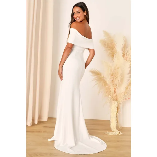 NWT Lulus Exceptional Romance White Off-the-Shoulder Mermaid Maxi Dress Bride M - Image 4