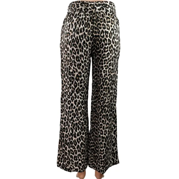 H&M Women's Black Leopard Animal Print High Rise Wide Leg Trousers Pants Size S - Image 3