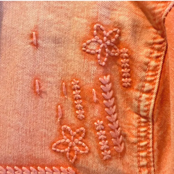 Marie Claire Jeans Women XL Coral Pink Acid Wash‎ Embroidered Denim Jacket - Image 3