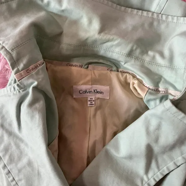 Y2K Calvin Klein Mint Green Trench Coat Belted Double Spring Lightweight‎ Jacket - Image 5