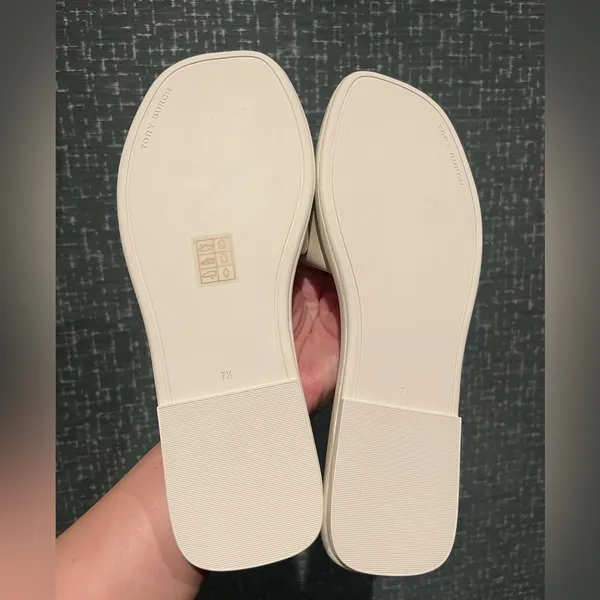 NIB TORY BURCH DOUBLE T SPORT LOGO SLIDE SHOE light cream gold 7.5 - Image 9