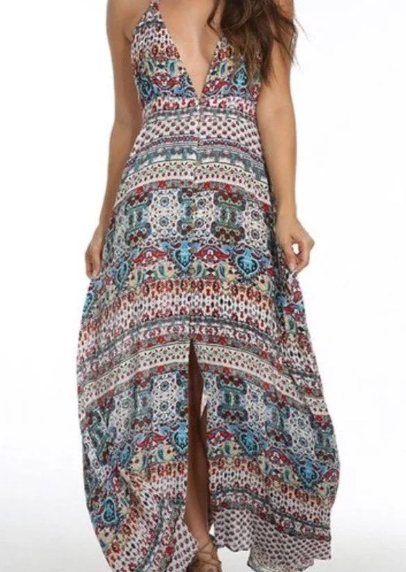 Anthropologie Raga Riviera Vibe Deep V Halter Maxi Dress Medium - Image 12