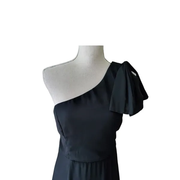 Lulus Simply Brilliant Black One Shoulder Bow Chiffon Maxi Dress Slit in Black S - Image 4