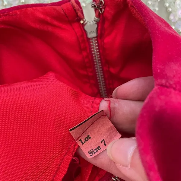 Vintage 60s Red Velveteen Shift Dress Pink Cropped Blouse XS - Image 7