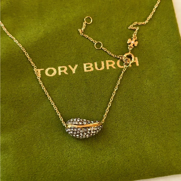NWOT Tory Burch Gold-tone Pave Leaf Pendant Necklace - Image 2