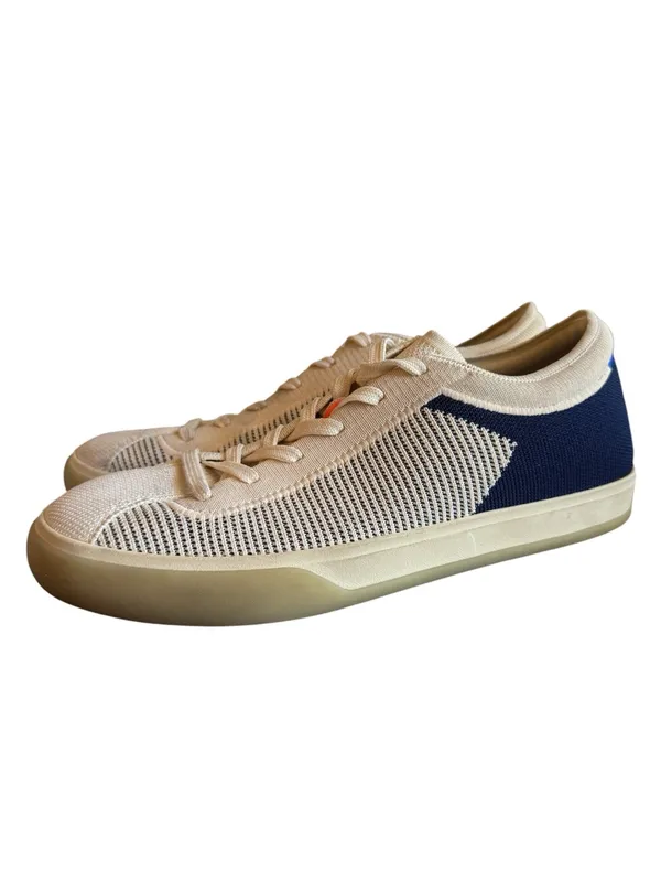 Rothy’s The Court Sneaker Cream Navy Knit Lace-Up Shoes Women’s Size 9 - Image 3