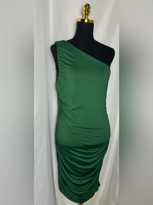 Botique style homecoming party fits One-Shoulder Emerald Green Sheath Dress XL - Image 3