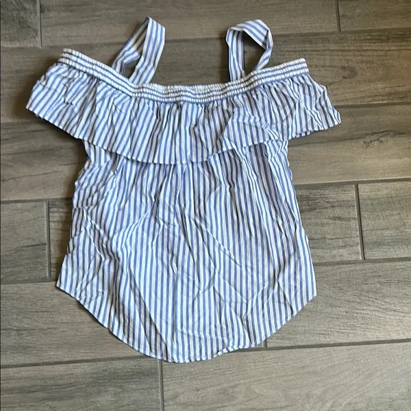 Veronica Beard Blue and White Striped One Piece with Ruffled Overlay - Image 5