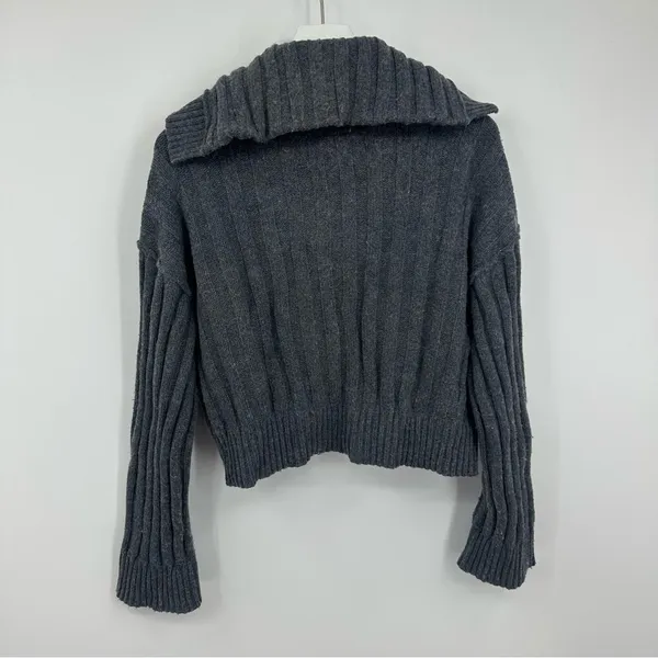 Free People We The Free Gray Rudi Funnel Neck Knit Sweater V Neck Boho Oversized - Image 6