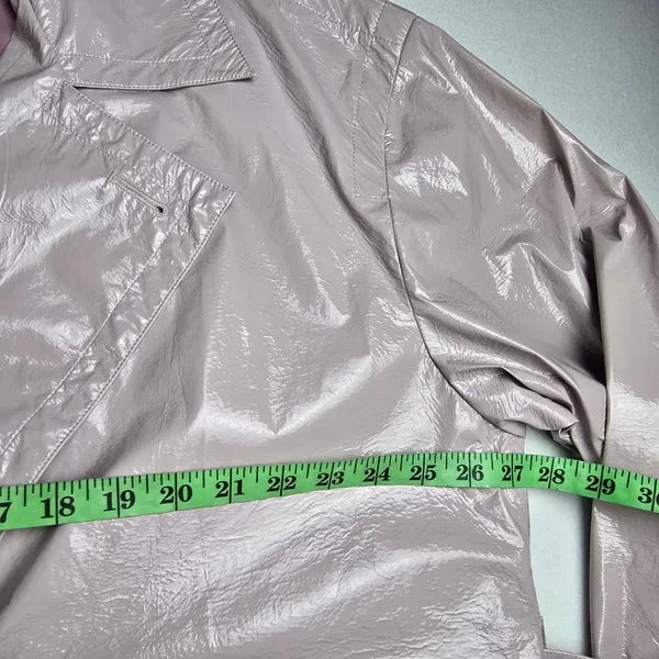 Maeve Anthropologie Lilac Lavender Faux Patent Leather Glossy Trench‎ Coat Large - Image 10