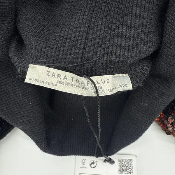 NWT Zara Trafaluc Black w/ Red Sequin Turtleneck Sweater Women's Size‎ Medium - Image 6