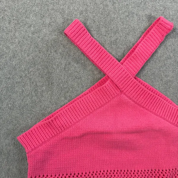 ZARA Women's Medium Pink Halter Crop Top Open Knit Criss Cross Sleeveless - Image 3