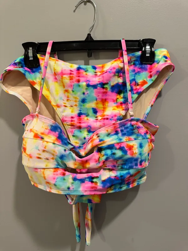 The Blushing Brunette Walking At Sunset Colorful Tie-Dye High Waisted Bikini Bottom - Image 9