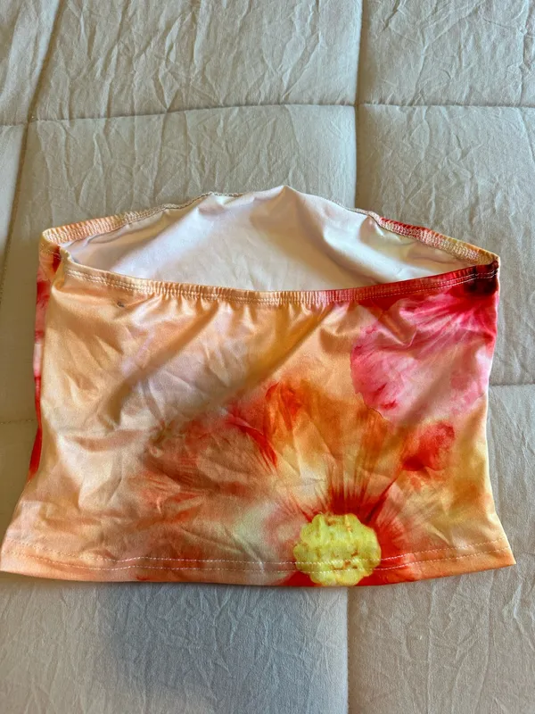 SheIn Orange Floral Crop Tube Top - Image 3