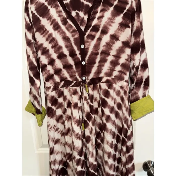 Women's Brown & White Tie Dye Maxi Dress Size Medium Boho Hope Cottage Core - Image 3