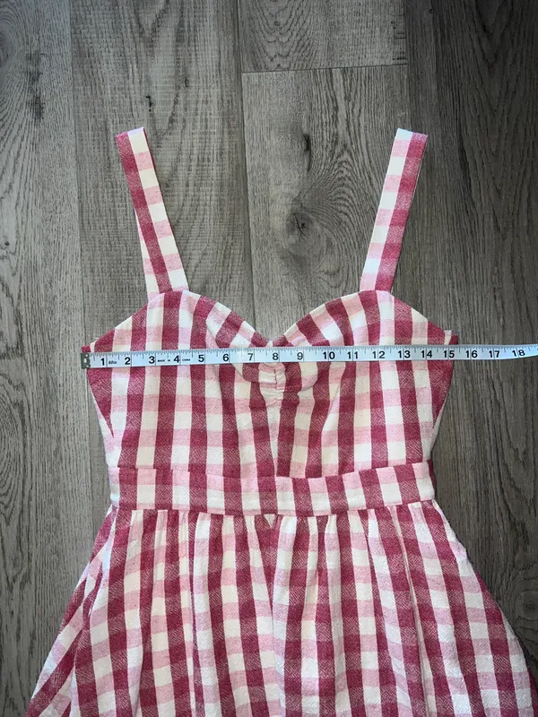 ZARA Red Gingham Checkered Sweetheart Dress Size M - Image 7
