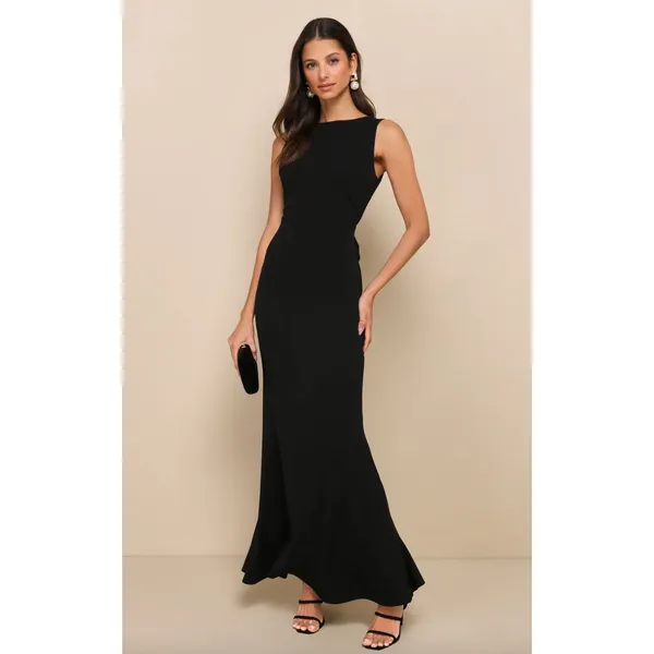 Lulus Exquisite Refinement Black Backless Bow Ruffled Maxi Dress Formal XS NWT - Image 6