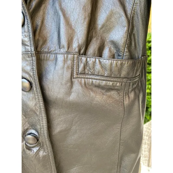 Vintage Gitano Black Leather Trench Coat Long Goth Matrix Women's M - Image 7
