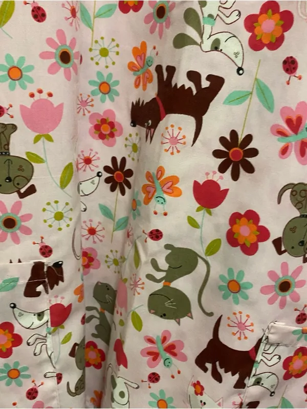 Just Love Womens Scrubs Scrub Top Shirt XL 44” Pink Dogs Cats Print Vet Groomer - Image 5