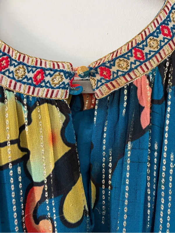 Anthropologie Verb Eulalia Shimmer Tunic Dress Hawaiian Blue Boho Cocktail Dress - Image 9