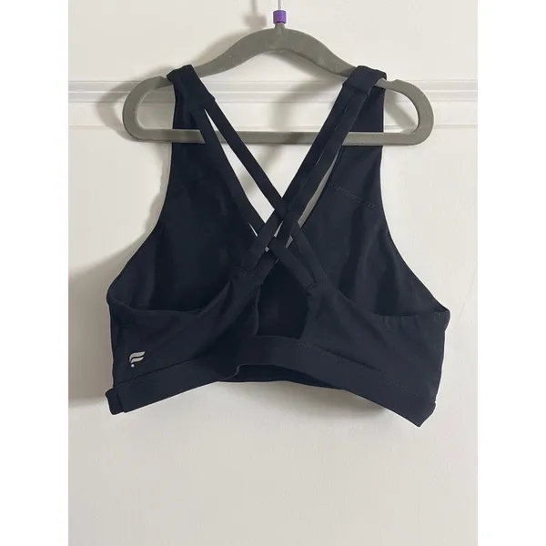 Fabletics‎ Black Strappy Back Crossover V Faux Wrap Cutout Sports Bra XS - Image 3