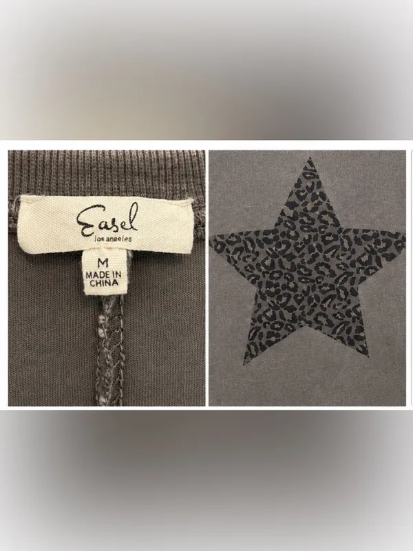 Easel Oversized Gray Star Leopard Print Top - Image 4
