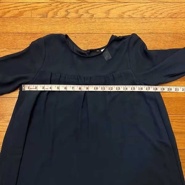 H&M Babydoll Dress Womens Navy Blue‎ Sheer Yoke Long Sleeve Size 4 - Image 4