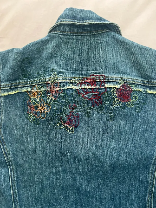 Fiorucci Blue Denim Sleeveless Vest Floral Embroidery with Pink Label - Image 5