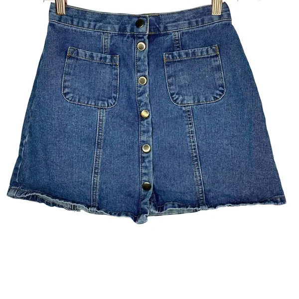 Urban Outfitters BDG Dark Wash Denim Mini Skirt Button Down Snap Front Small - Image 2
