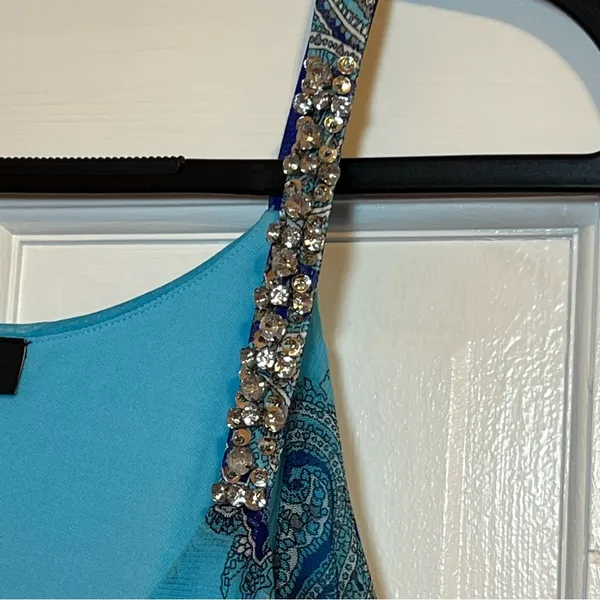 #91 Inc International Concepts Blue Paisley Embellished Top Medium - Image 5