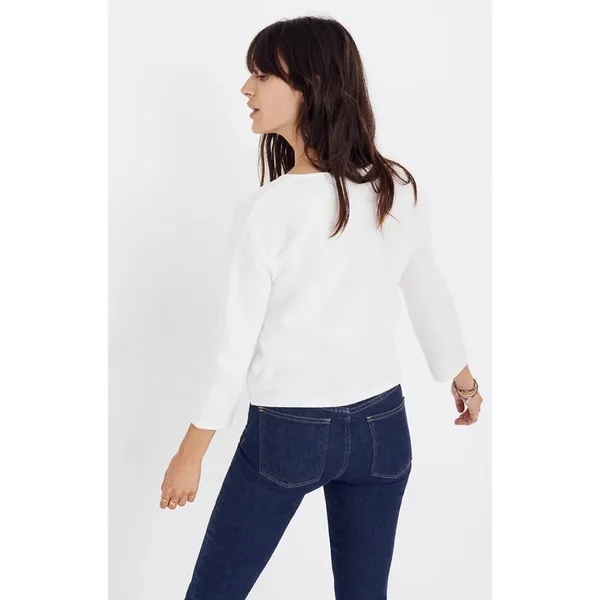 Madewell White V Neck Textured Tie Front Top - Image 3